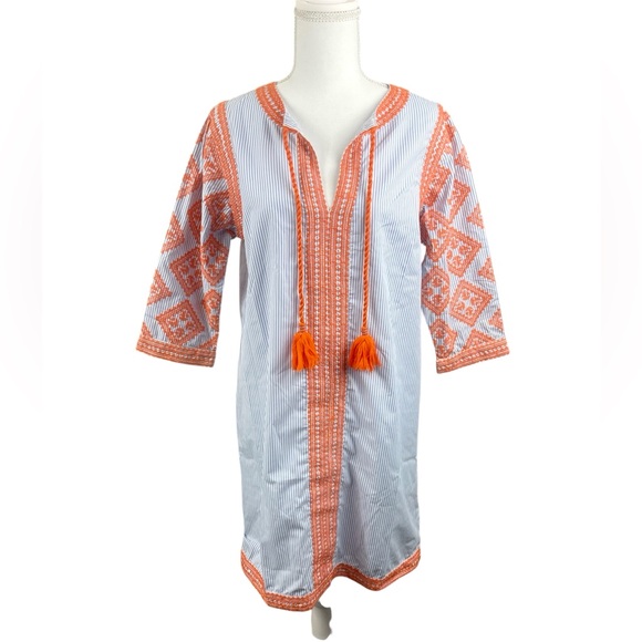 NWT Gretchen Scott Odessa Embroidered Striped Tunic Dress- vacation resort wear - Picture 2 of 10